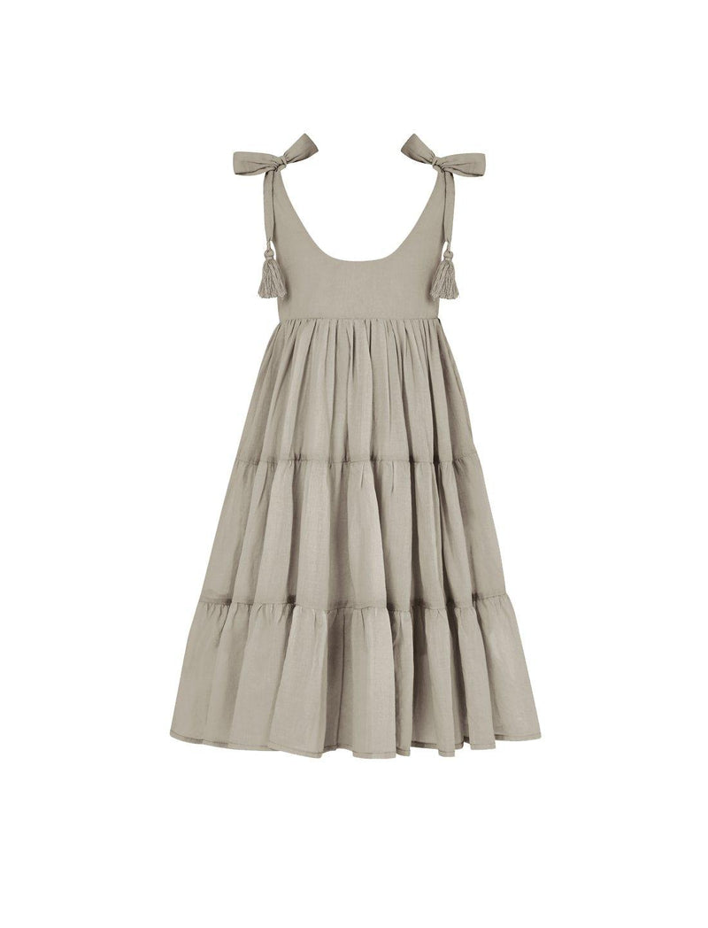 Carmencita Tassel Straps Tie Tiered Singlet Little Girl Dress - STONE - Erika Peña