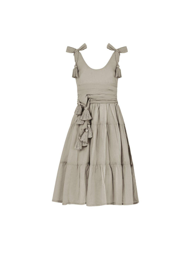 Carmencita Tassel Straps Tie Tiered Singlet Little Girl Dress - STONE - Erika Peña