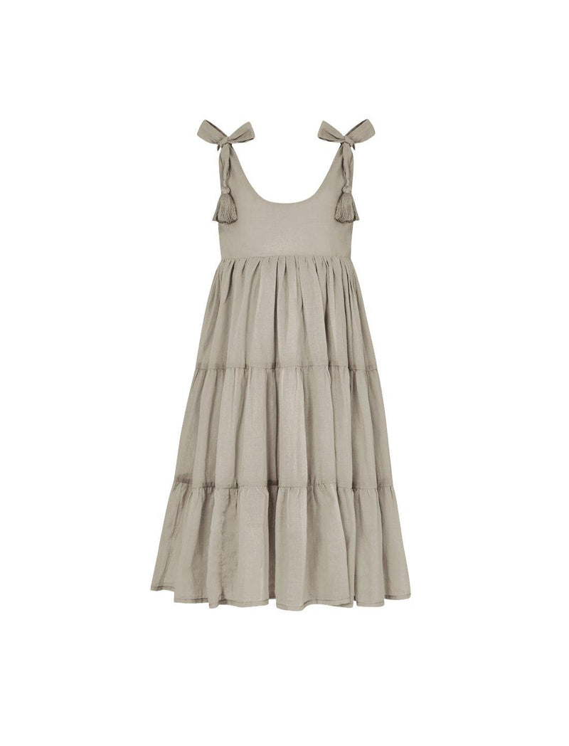 Carmencita Tassel Straps Tie Tiered Singlet Little Girl Dress - STONE - Erika Peña