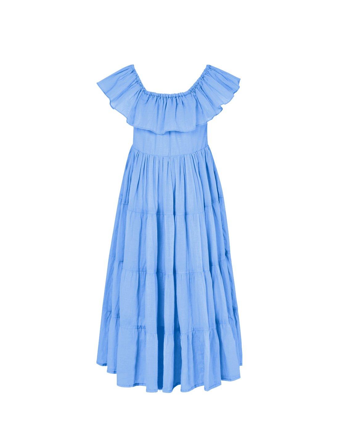 Rita Off the Shoulder Ruffled Tiered Little Girls Dress - CHAMBRAY - Erika Peña