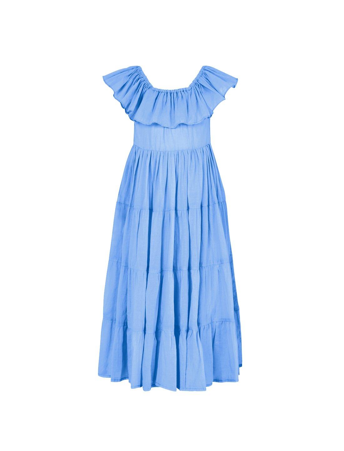 Rita Off the Shoulder Ruffled Tiered Little Girls Dress - CHAMBRAY - Erika Peña