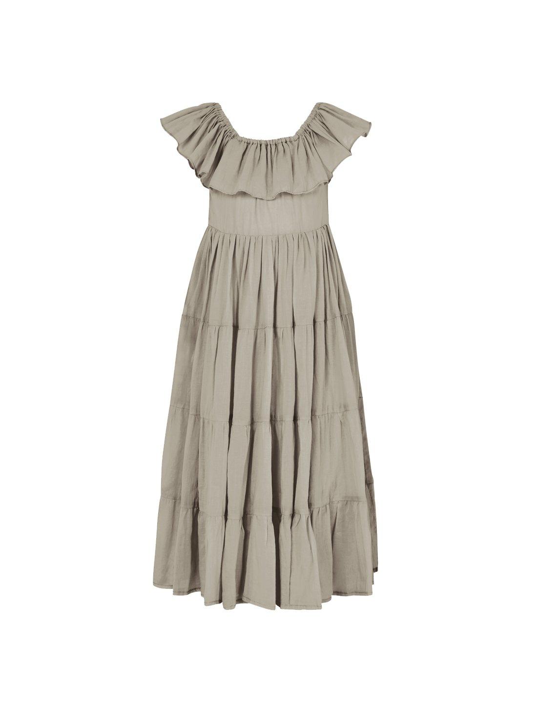 Rita Off the Shoulder Ruffled Tiered Little Girls Dress - STONE - Erika Peña