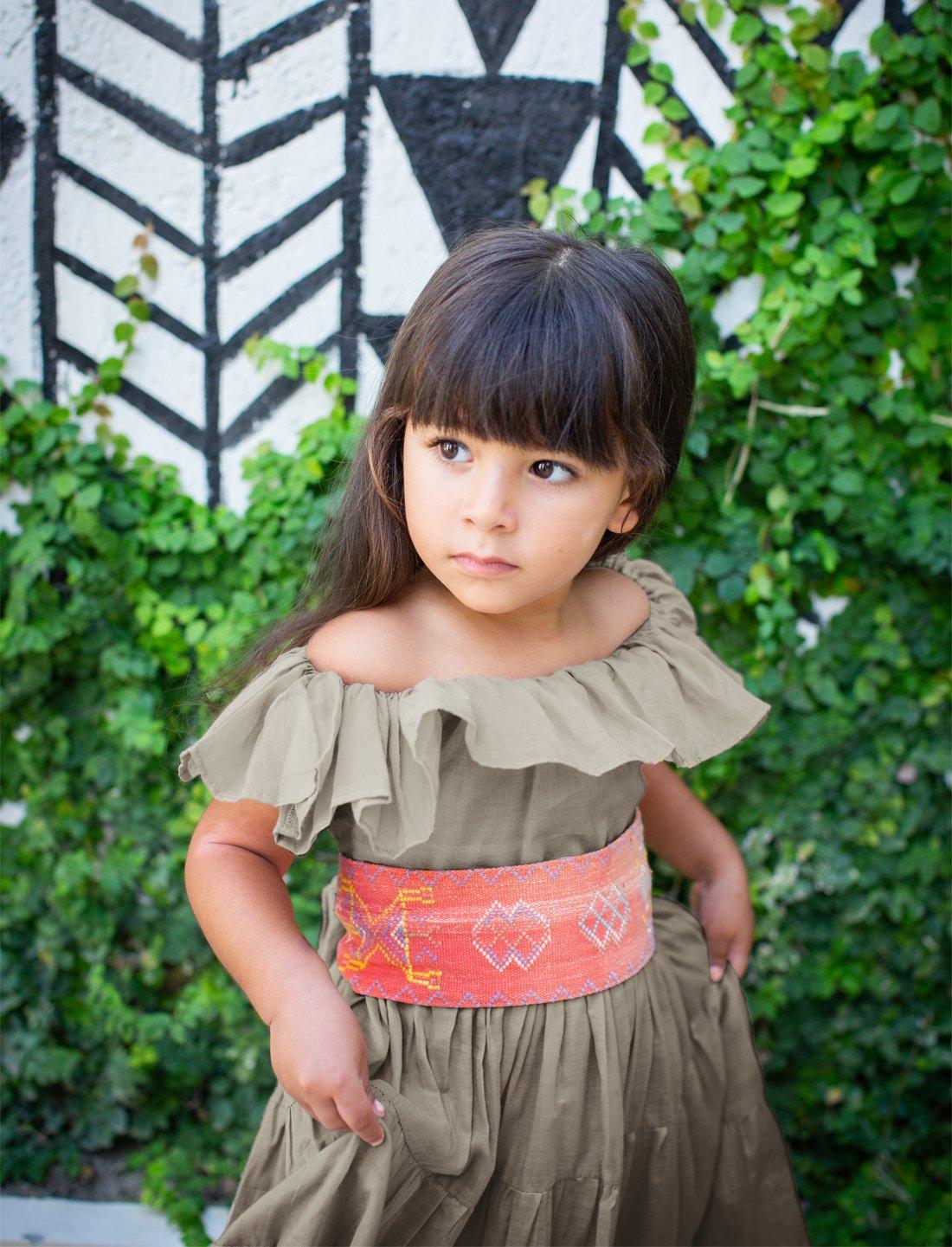 Rita Off the Shoulder Ruffled Tiered Little Girls Dress - STONE - Erika Peña