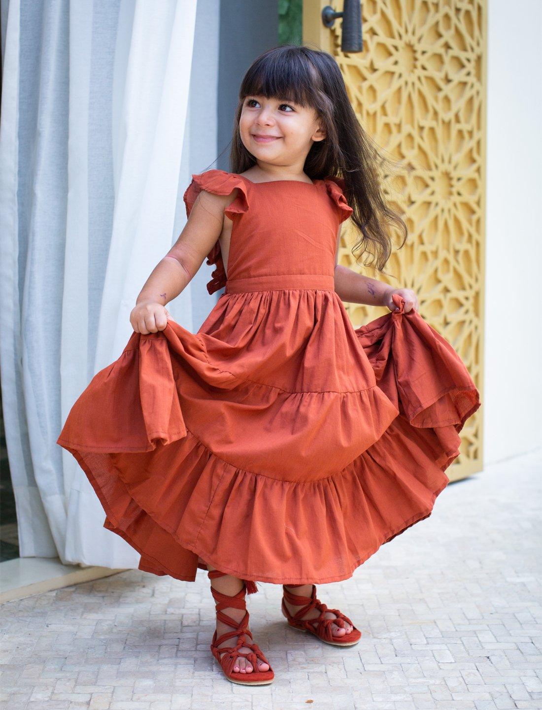 Lolita Apron Ruffled Sleeved Tiered Little Girls Dress - SIENNA - Erika Peña