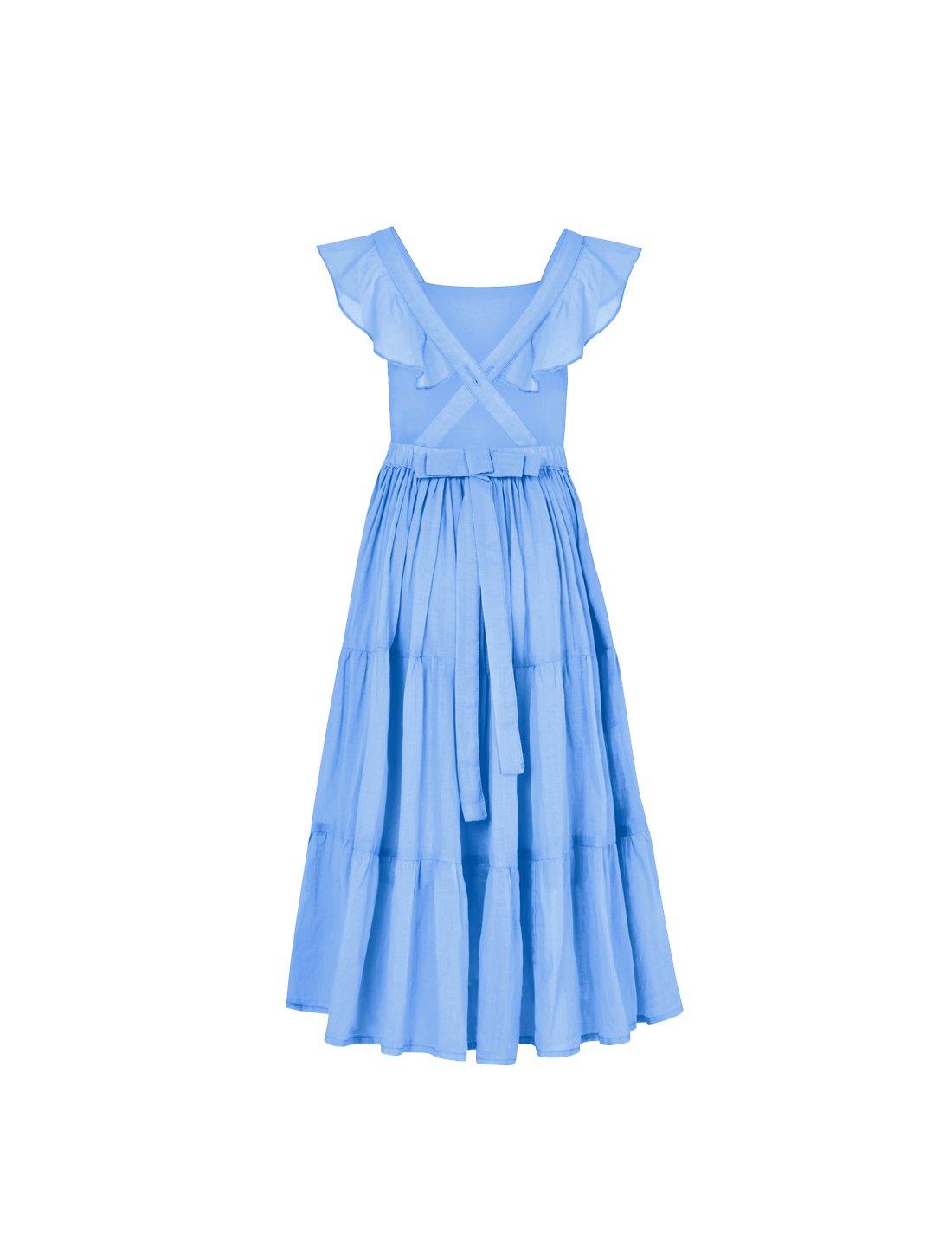 Lolita Apron Ruffled Sleeved Tiered Little Girls Dress - CHAMBRAY - Erika Peña