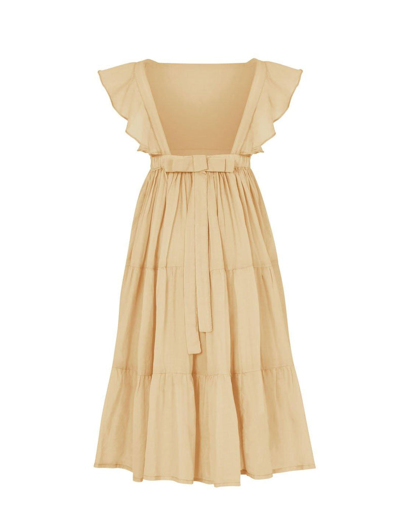 Lolita Apron Ruffled Sleeved Tiered Little Girls Dress - WARM SAND - Erika Peña