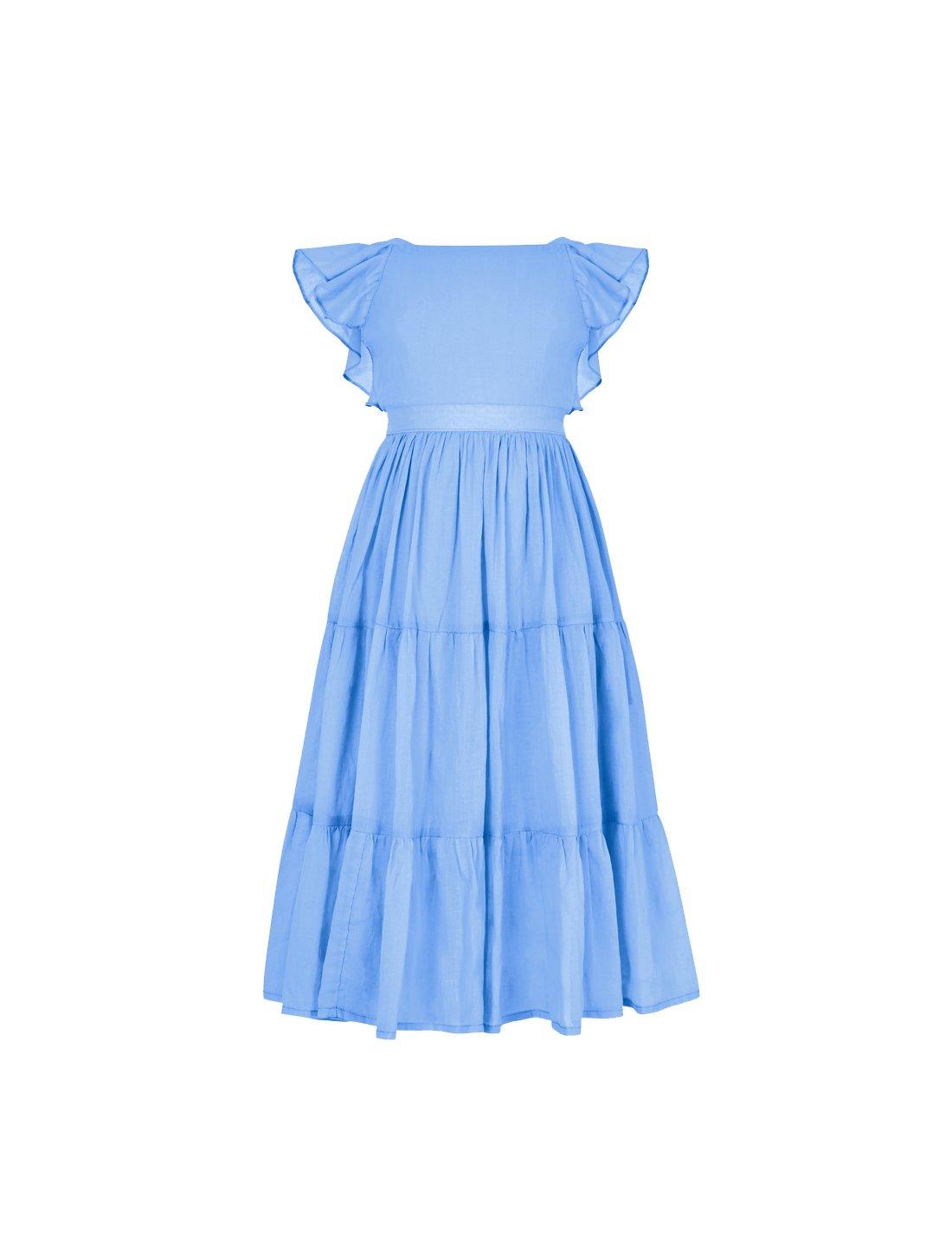 Lolita Apron Ruffled Sleeved Tiered Little Girls Dress - CHAMBRAY - Erika Peña