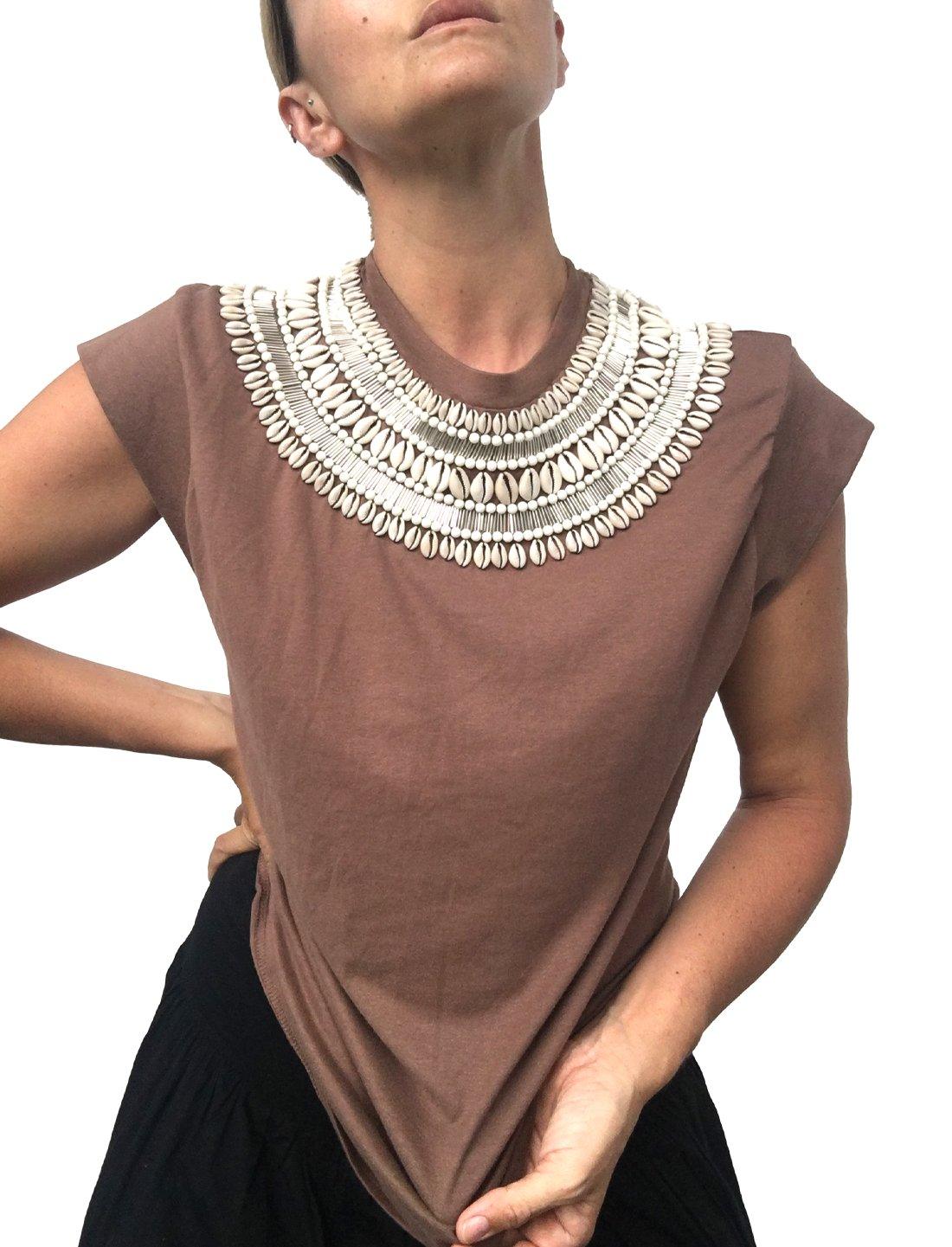 Alex Tribal Beaded Collar TeeShirt - Erika Peña
