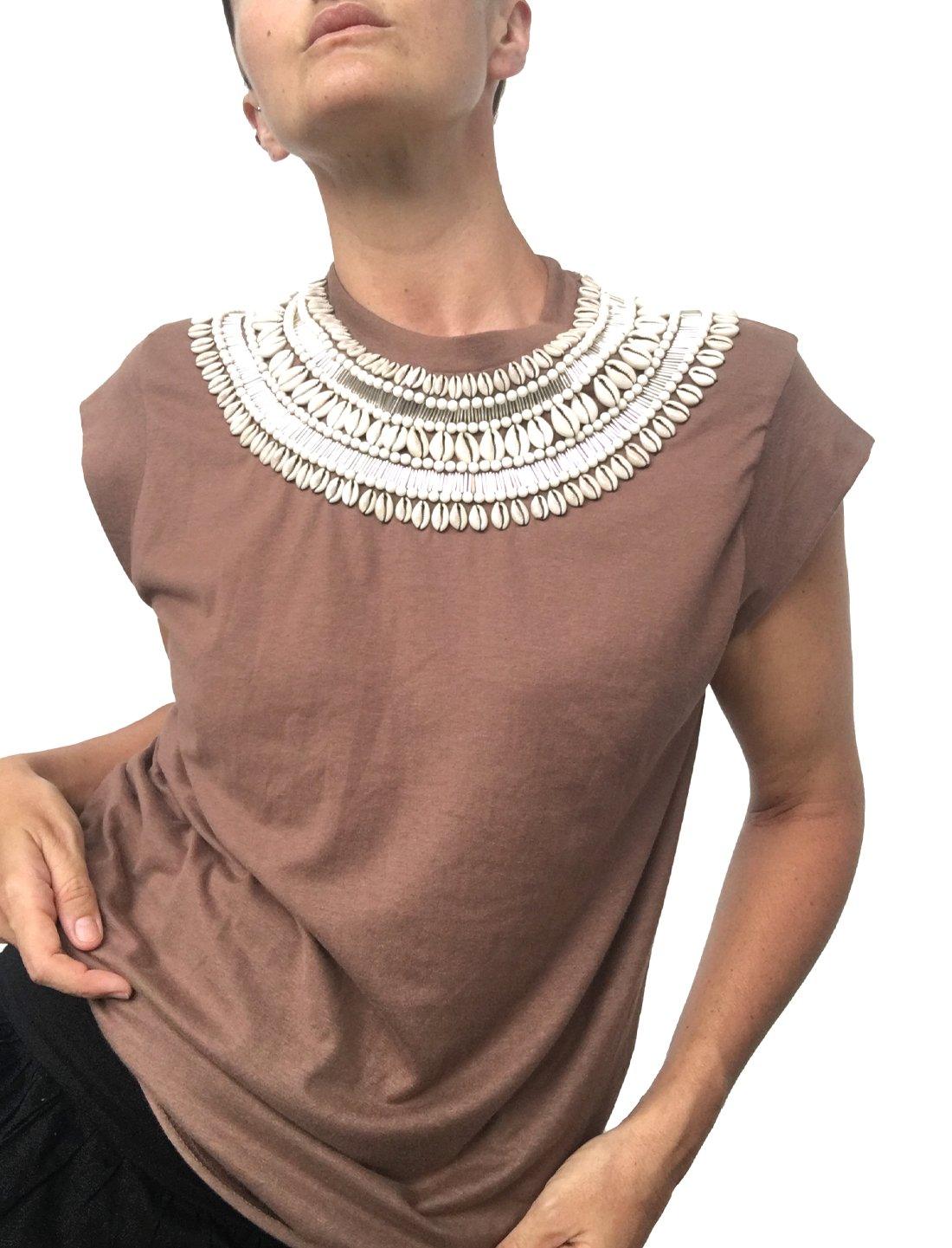 Alex Tribal Beaded Collar TeeShirt - Erika Peña