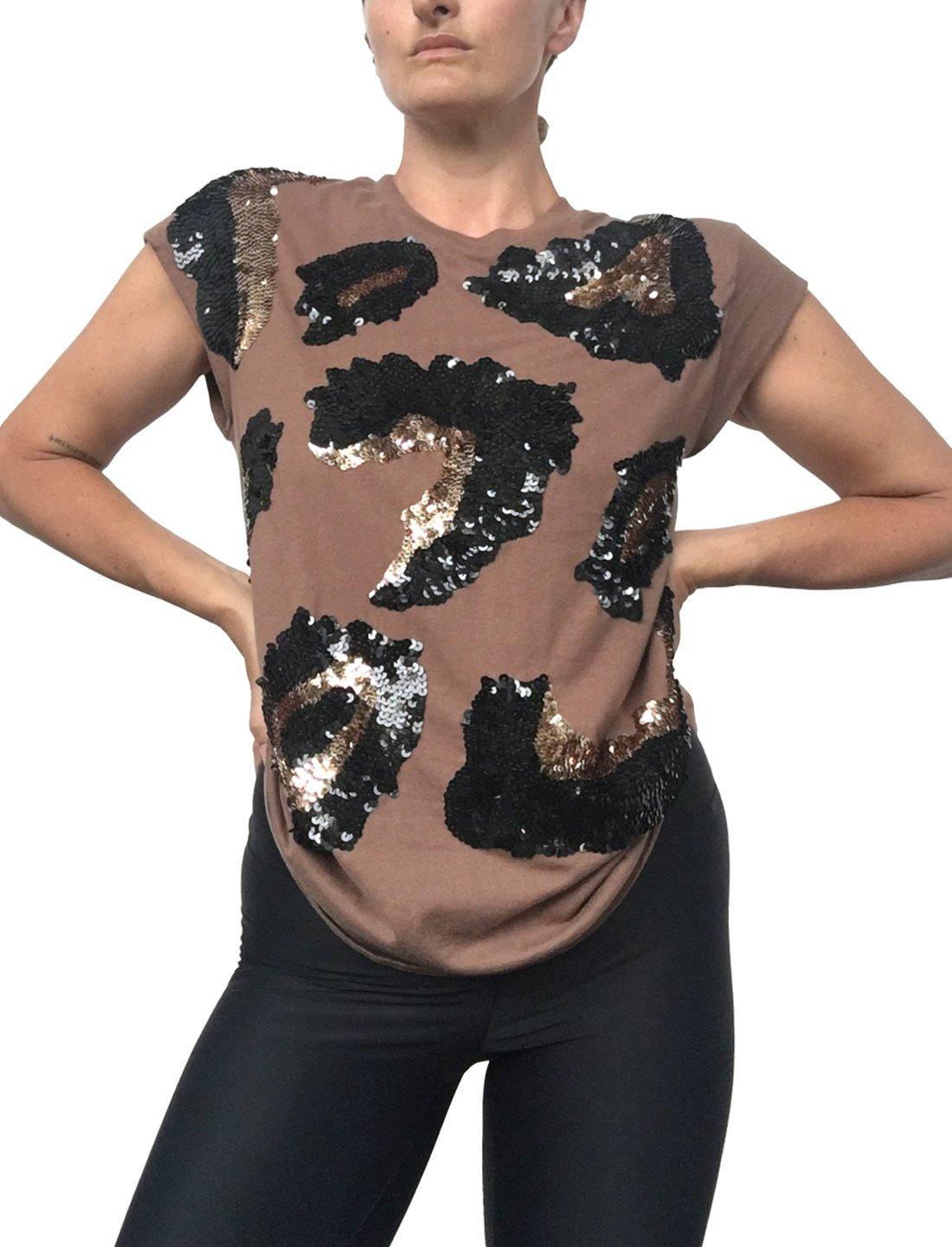 Alexia Sequin Leopard Beaded TeeShirt - Erika Peña