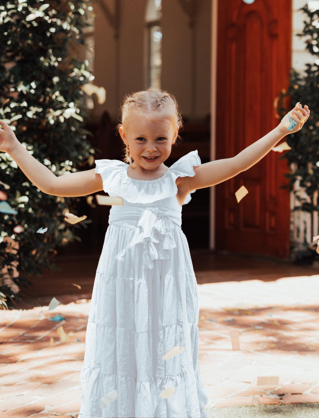 Rita Off the Shoulder Ruffled Tiered Little Girls Dress - Erika Peña