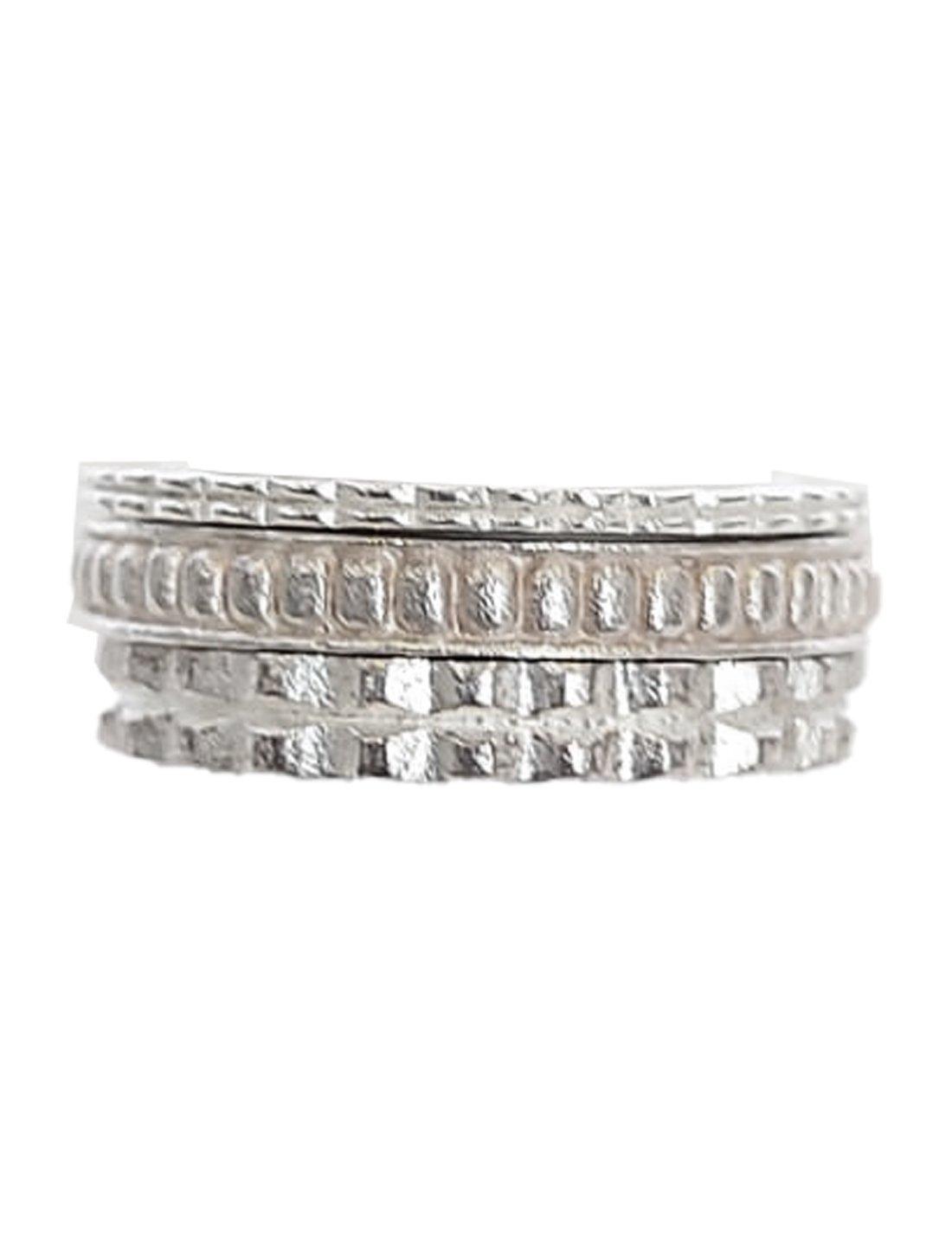 STACK RING THIN PYRAMID EMBOSSED SILVER SET - Erika Peña