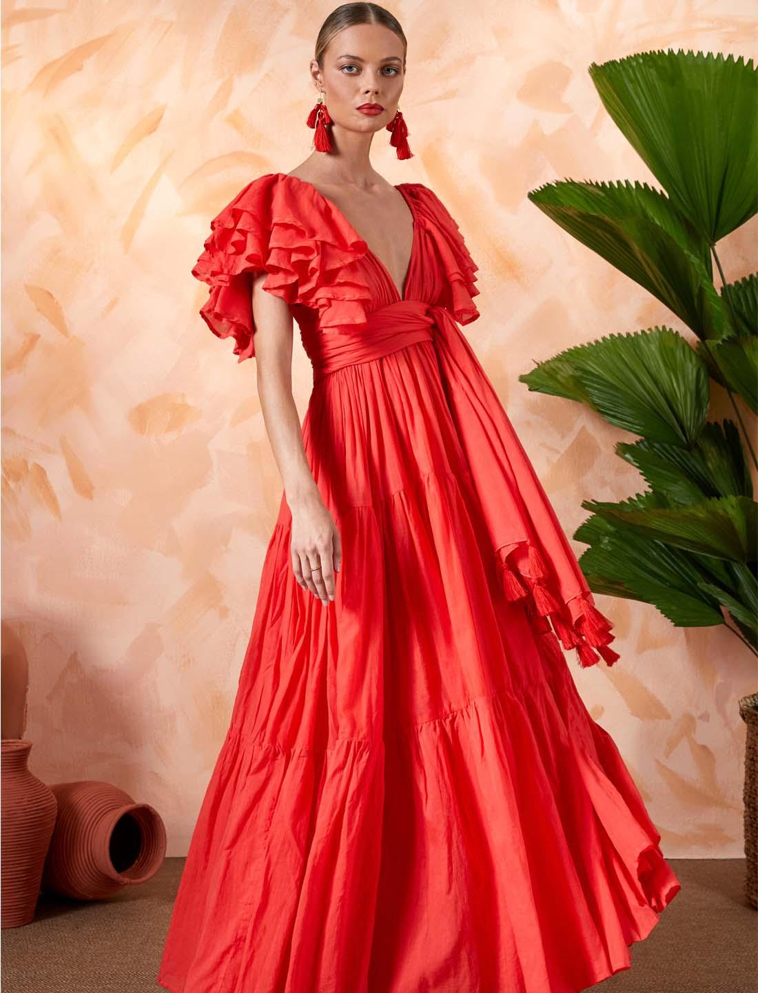 VALE MAXI DRESS WITH SLEEVES - Erika Peña